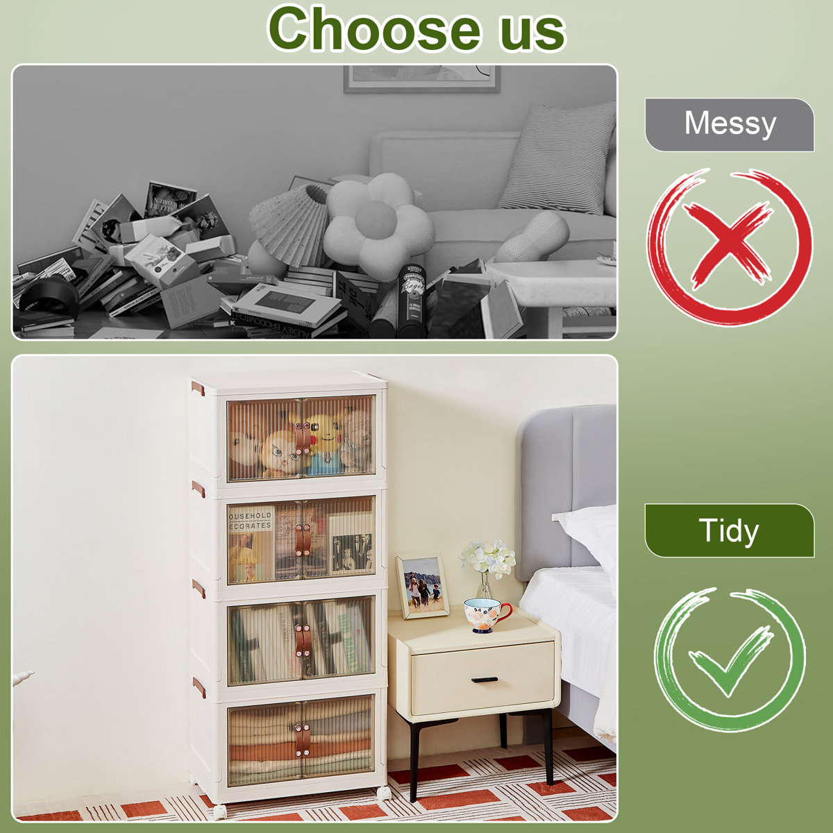 4 Tier Stackable Foldable Storage Bins with Lid and Wheels (Set of 4)